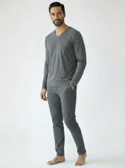 T-shirt manches longues col v gris homme